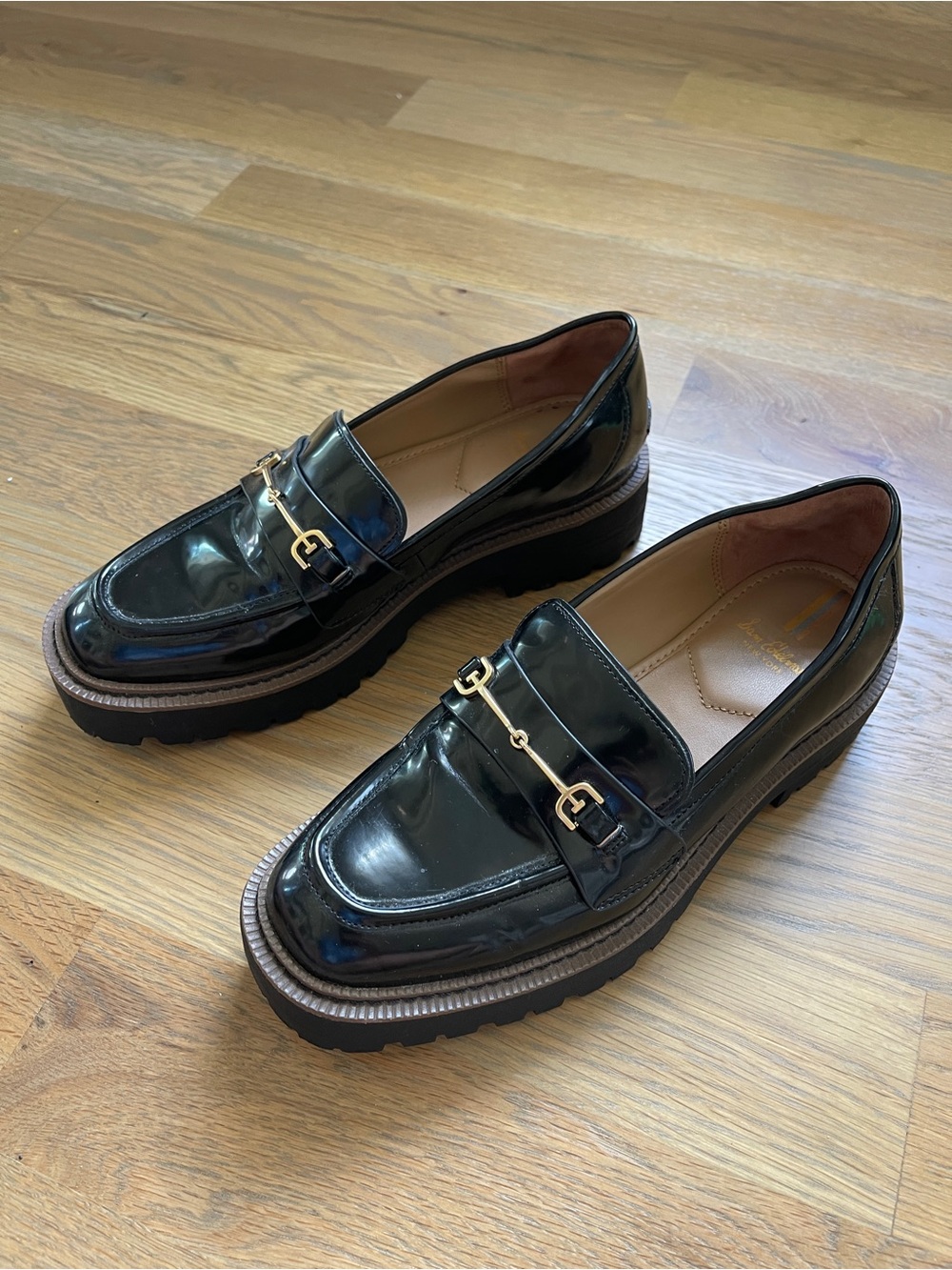 Sam Edelman Black Patent Loafers with Gold Bit - Picture 6 of 7